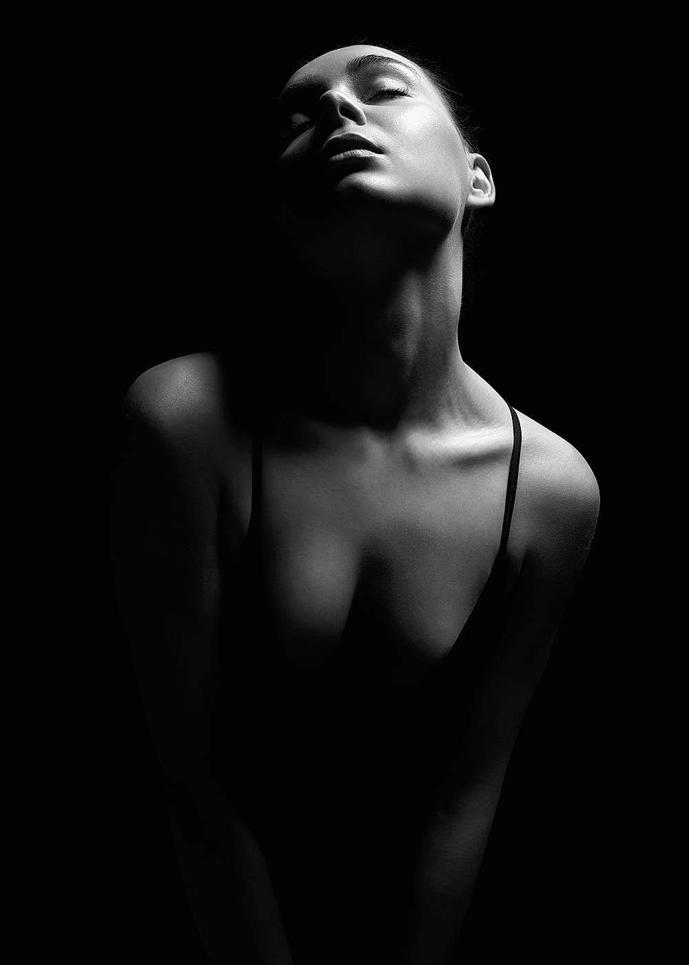 NYC plastic surgery model in black and white.